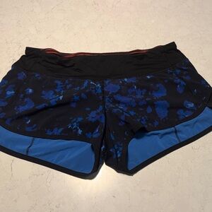 blue and black lululemon run shorts